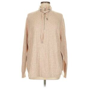 Repeat Cashmere Quarter Zip Drawstring Sweater in Beige/Cream/Tan/Nude Medium
